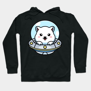 Cute polar bear flying with spaceship ufo cartoon Hoodie